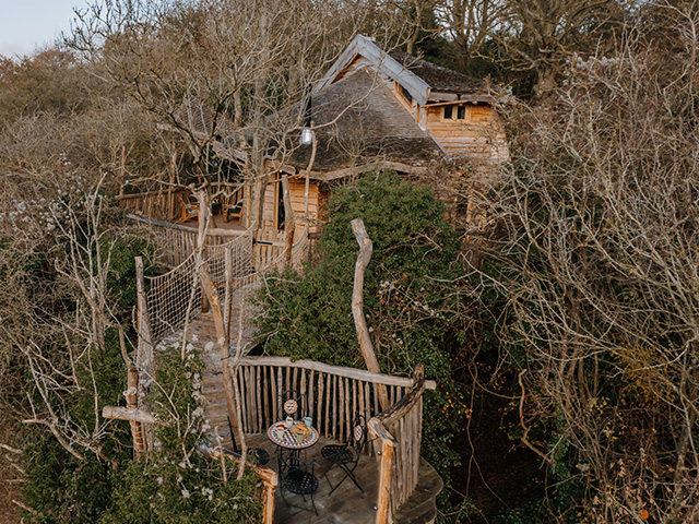 Drone view of Fuggle treehouse